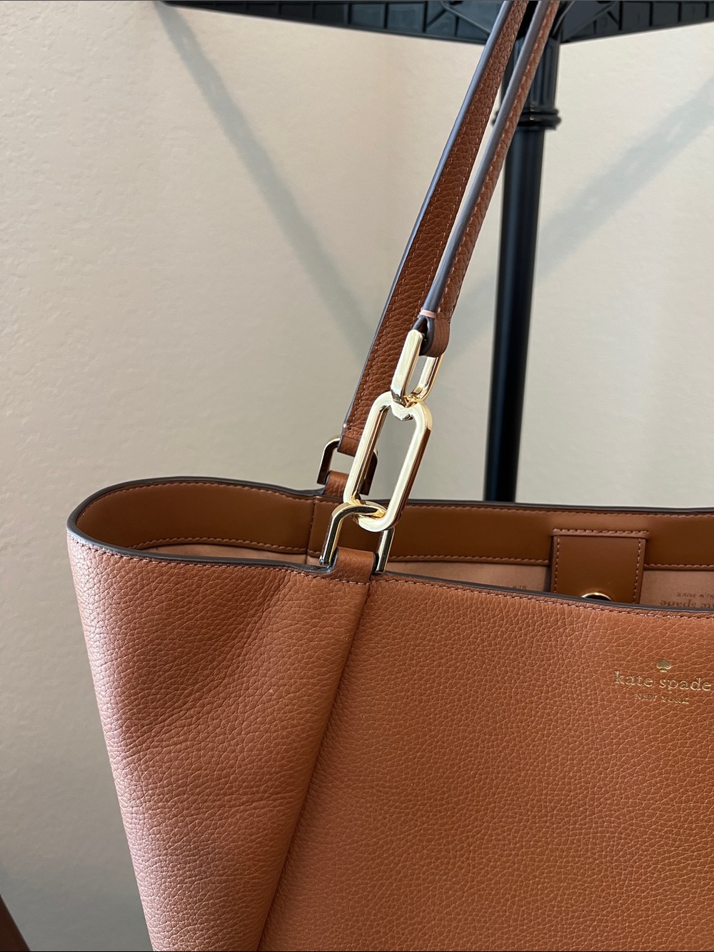 kate spade Cognac Pebbled Leather Tote with Gold Hardware - Picture 5 of 8